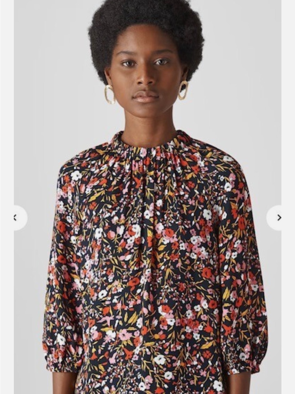 Whistles Cami Floral Meadow Top Smocked Neck Long-Sleeve Blouse